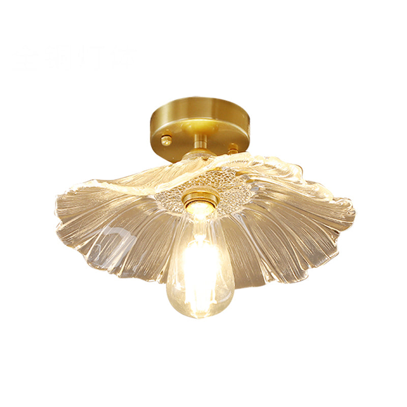 Shaded Aisle Semi Flush Mount Lighting Glass Minimalist Semi Flush Ceiling Light in Gold