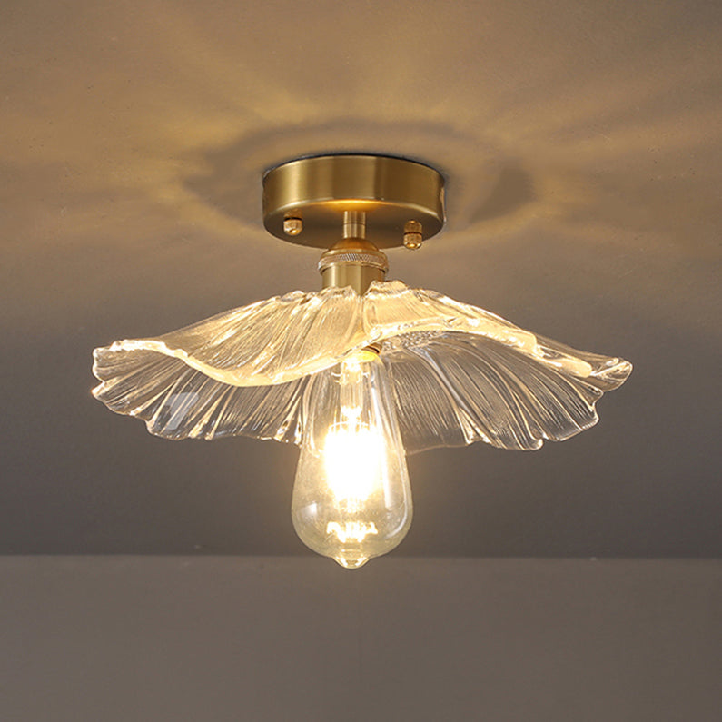Shaded Aisle Semi Flush Mount Lighting Glass Minimalist Semi Flush Ceiling Light in Gold