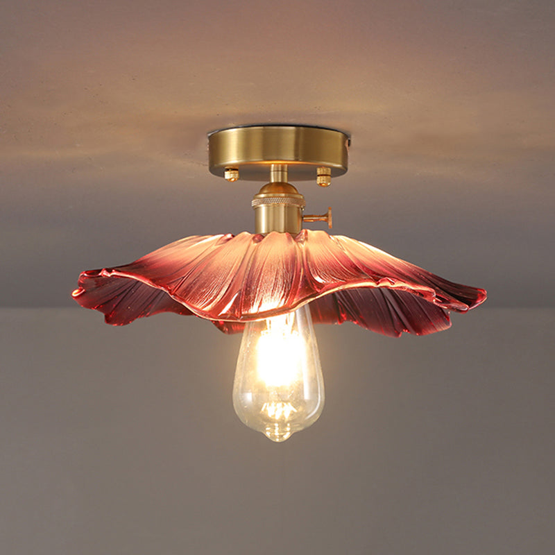 Shaded Aisle Semi Flush Mount Lighting Glass Minimalist Semi Flush Ceiling Light in Gold