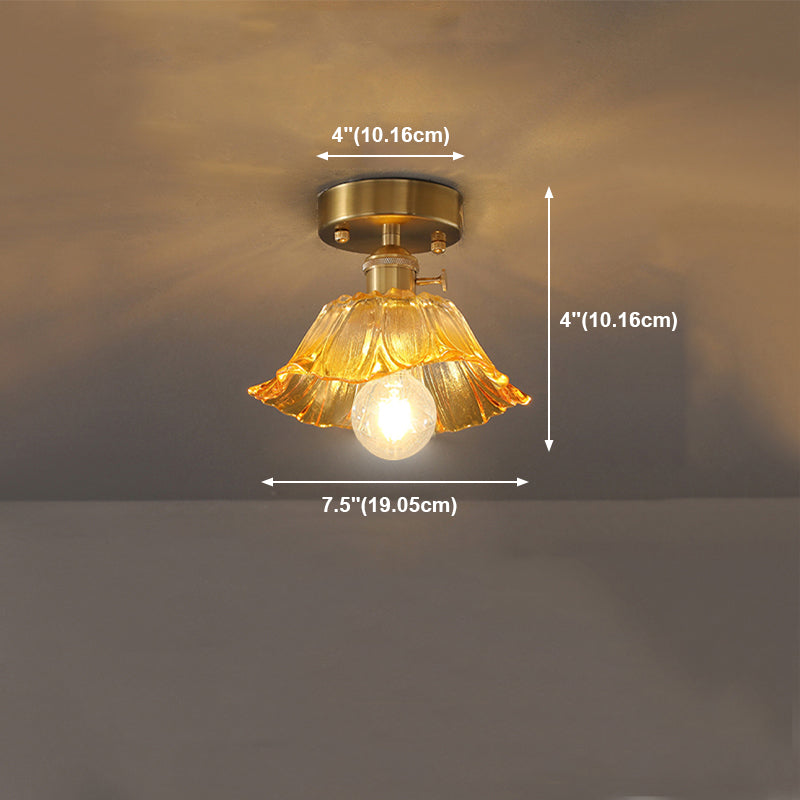 Shaded Aisle Semi Flush Mount Lighting Glass Minimalist Semi Flush Ceiling Light in Gold