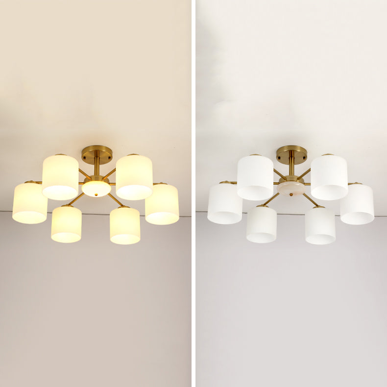 Luces de montaje de semi rascijada de estilo modernista Cilíndrico Cilindro de lámpara de techo de vidrio en oro