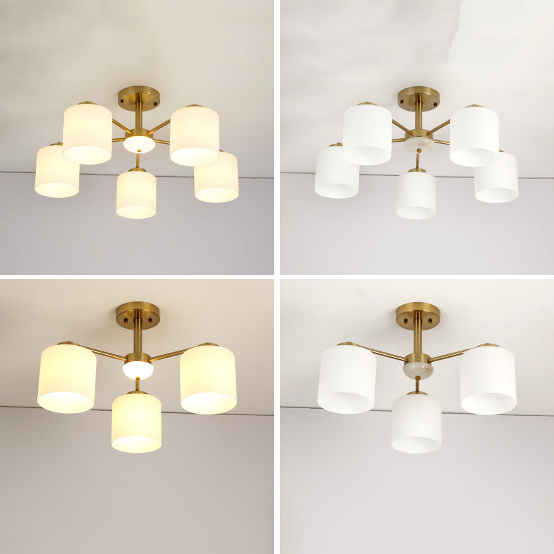 Luces de montaje de semi rascijada de estilo modernista Cilíndrico Cilindro de lámpara de techo de vidrio en oro