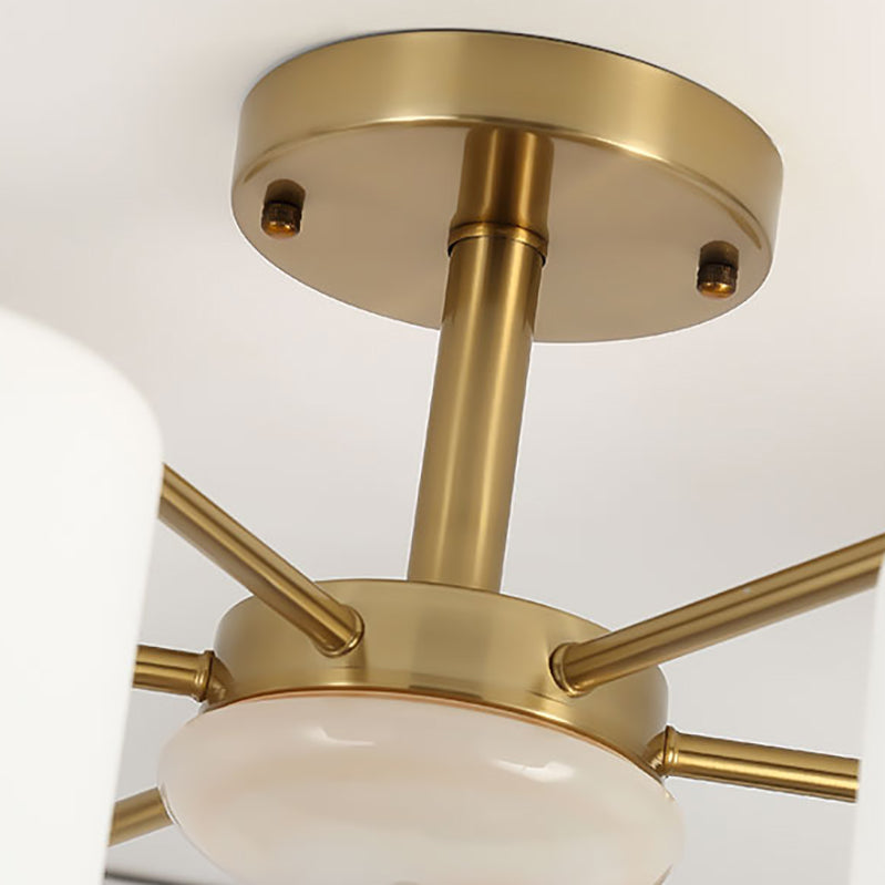 Luces de montaje de semi rascijada de estilo modernista Cilíndrico Cilindro de lámpara de techo de vidrio en oro