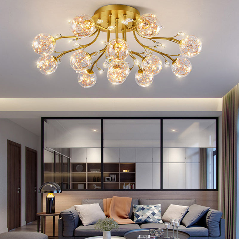Forme de balle en verre Fleurure de plafond moderne plusieurs lumières modernes éclairage monte en or