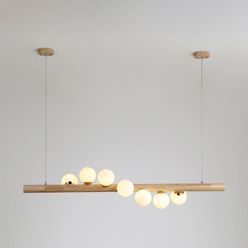 Modern Wood Island Lights Multi-Head Restaurant Hanging Lamp met Globe Glass Shade