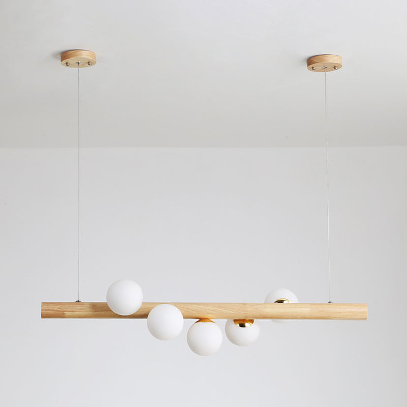 Modern Wood Island Lights Multi-Head Restaurant Hanging Lamp met Globe Glass Shade