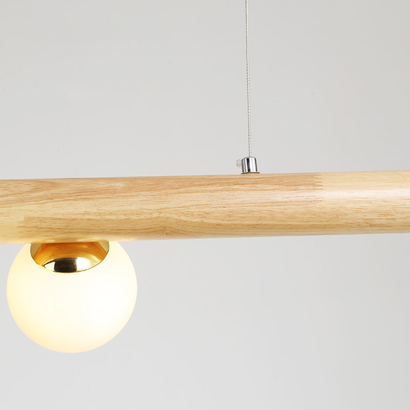 Modern Wood Island Lights Multi-Head Restaurant Hanging Lamp met Globe Glass Shade