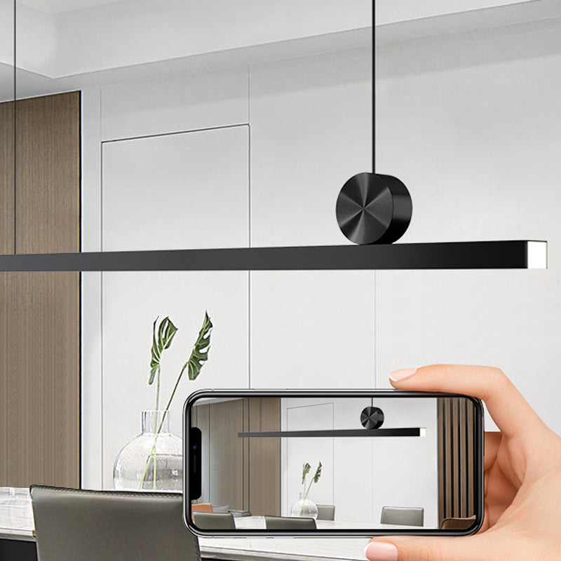 Schwarz gerade Insel hell moderne Aluminium -LED -Inselanhänger für Wohnzimmer