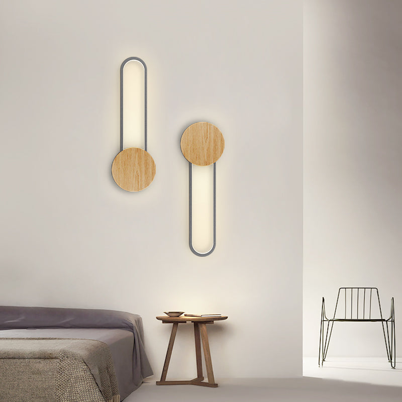 1 leichte ovale Wandbeleuchtungsbehörden moderne Holzwandmontage -Lichter im modernen Stil