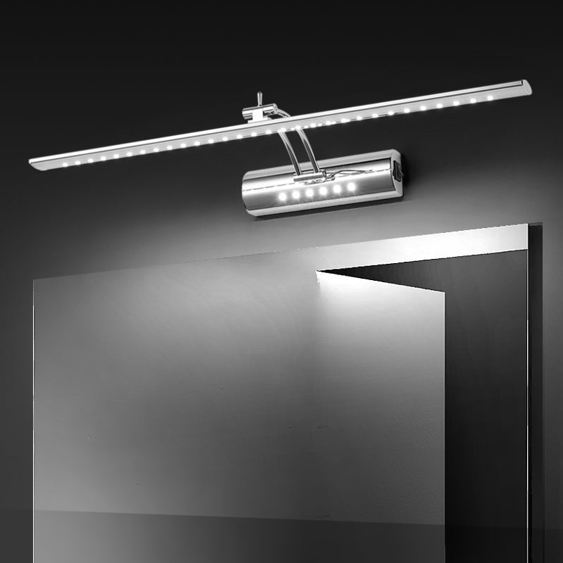 Luce di vanità moderna lineare Metal Mirror LED a 1 luce Light per bagno in argento