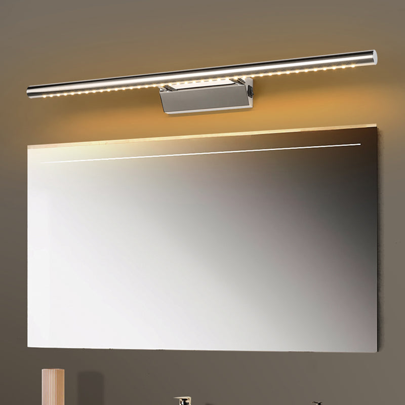 Luce di vanità moderna lineare Metal Mirror LED a 1 luce Light per bagno in argento