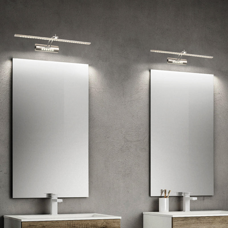Luce di vanità moderna lineare Metal Mirror LED a 1 luce Light per bagno in argento