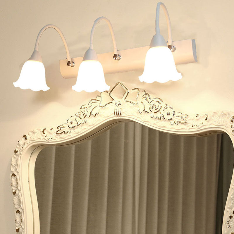 Country Style Flexible Wall Sconce White Glass Vanity Mirror Light for Bathroom