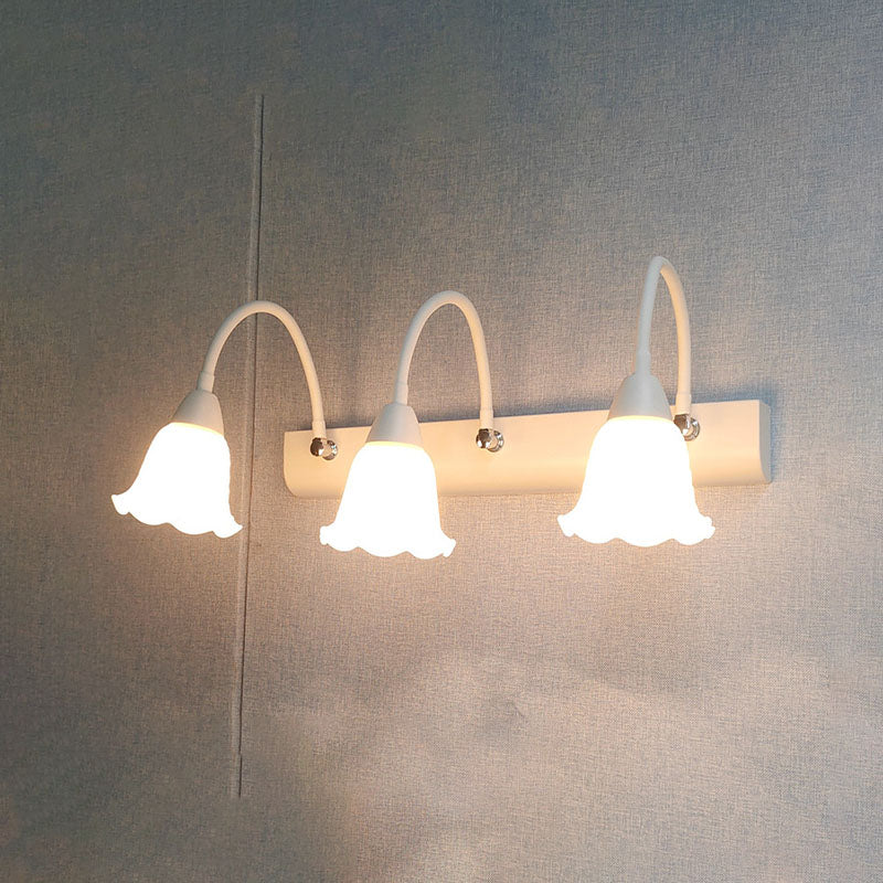 Country Style Flexible Wall Sconce White Glass Vanity Mirror Light for Bathroom
