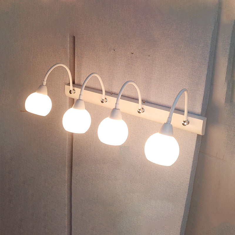 Country Style Flexible Wall Sconce White Glass Vanity Mirror Light for Bathroom