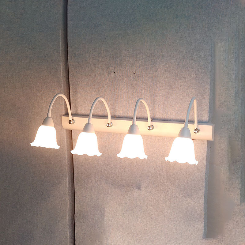 Country Style Flexible Wall Sconce White Glass Vanity Mirror Light for Bathroom