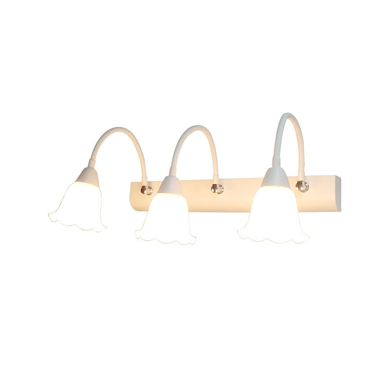 Country Style Flexible Wall Sconce White Glass Vanity Mirror Light for Bathroom