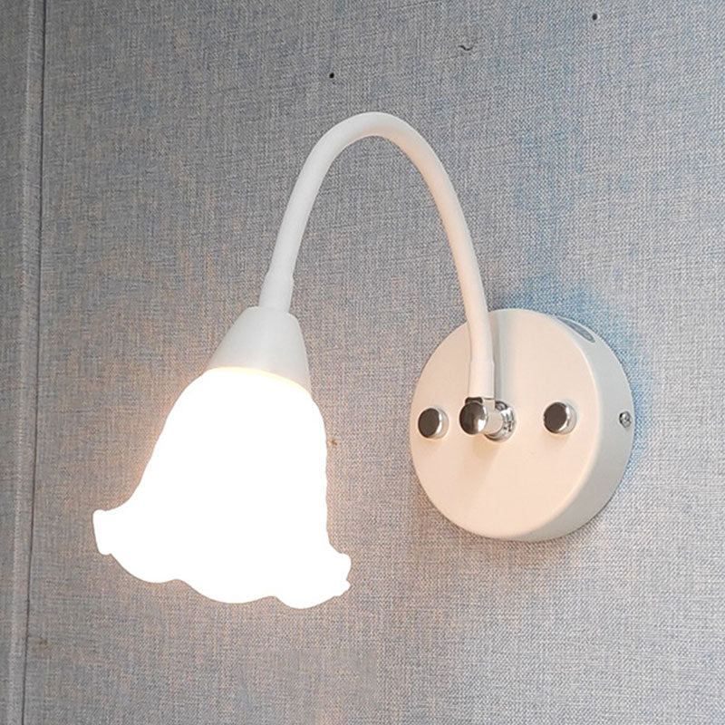 Country Style Flexible Wall Sconce White Glass Vanity Mirror Light for Bathroom