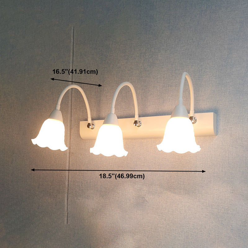 Country Style Flexible Wall Sconce White Glass Vanity Mirror Light for Bathroom