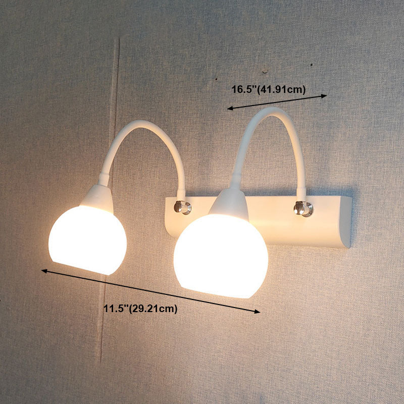 Country Style Flexible Wall Sconce White Glass Vanity Mirror Light for Bathroom