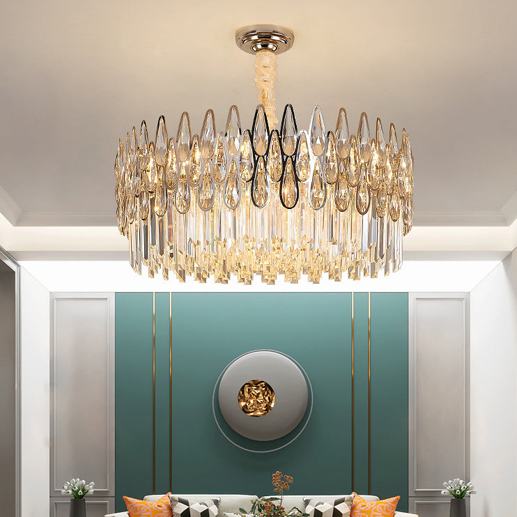 Eigentijdse ronde hanglamp lichte armatuur kristal woonkamer kroonluchter in helder