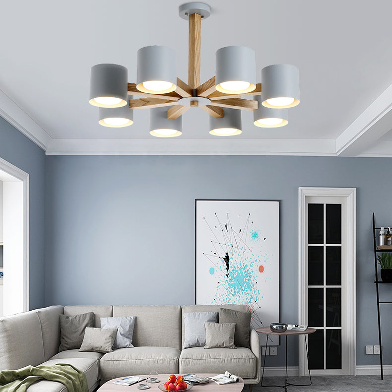 Multi -licht cilindrische tak hangende lichten moderne macaron -stijl metaalhangende verlichting