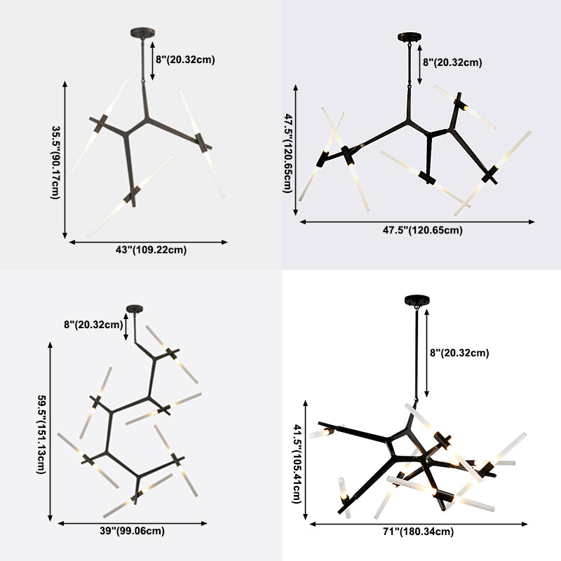 Luz de lámpara de lámpara de estilo moderno Rama de metal colgante de metal en negro