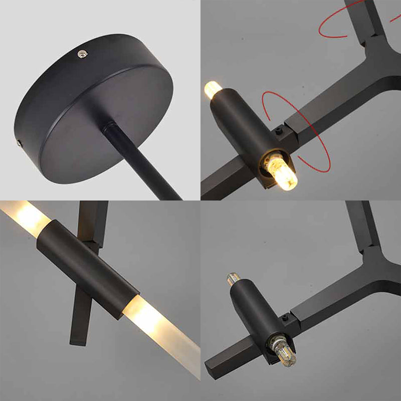 Luz de lámpara de lámpara de estilo moderno Rama de metal colgante de metal en negro