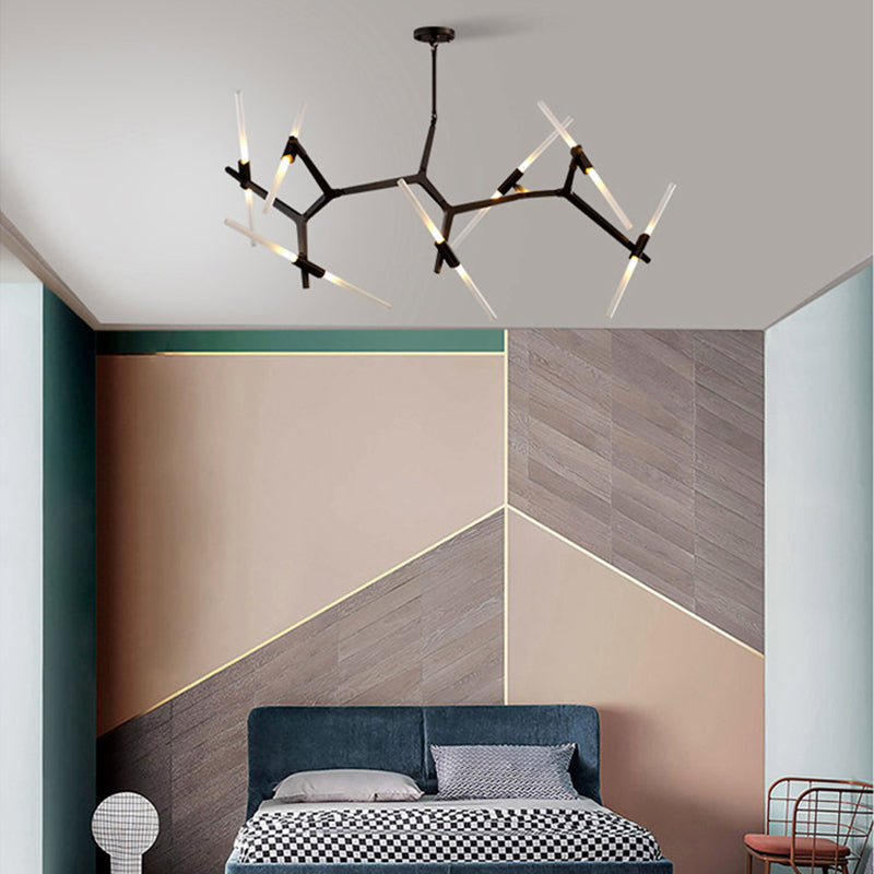 Luz de lámpara de lámpara de estilo moderno Rama de metal colgante de metal en negro