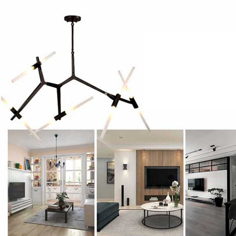 Luz de lámpara de lámpara de estilo moderno Rama de metal colgante de metal en negro