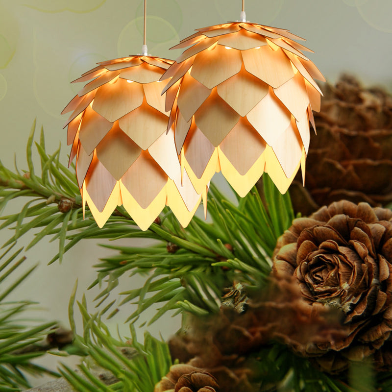 Modern Simple Hanging Light Wooden Shade Pendent Lighting Fixture for Sitting Room