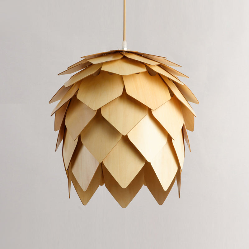 Modern Simple Hanging Light Wooden Shade Pendent Lighting Fixture for Sitting Room
