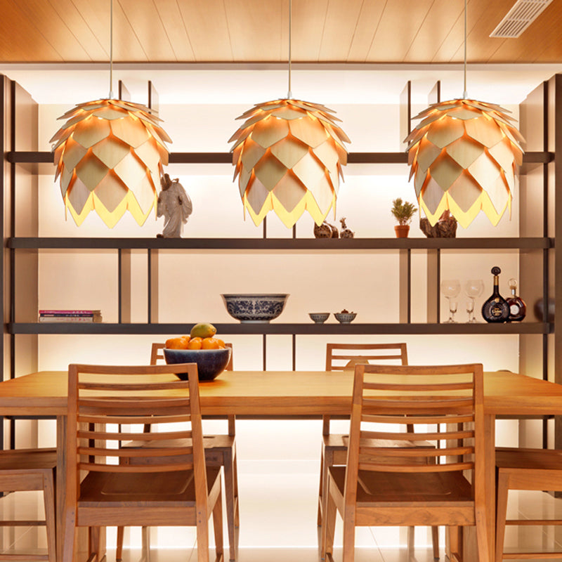 Modern Simple Hanging Light Wooden Shade Pendent Lighting Fixture for Sitting Room