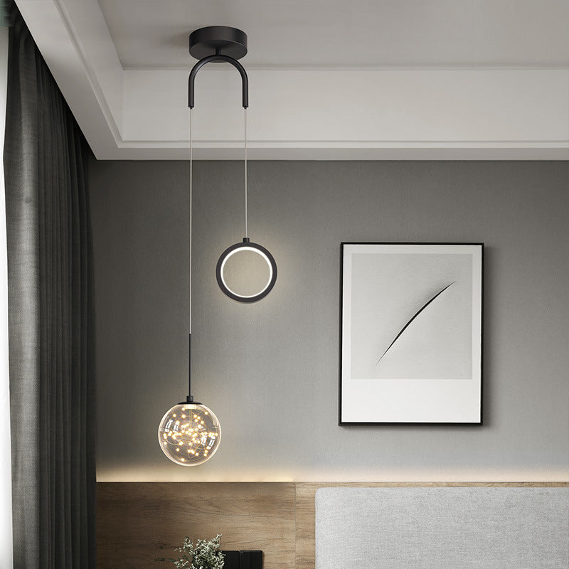 2-leichter sphärischer Anhänger Anhänger Modernes Glashängung Licht für Wohnzimmer
