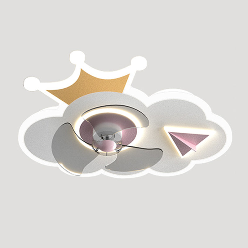 Flower Shape Metal Ceiling Fan Kid Style Multi Lights Ceiling Fan Lamp