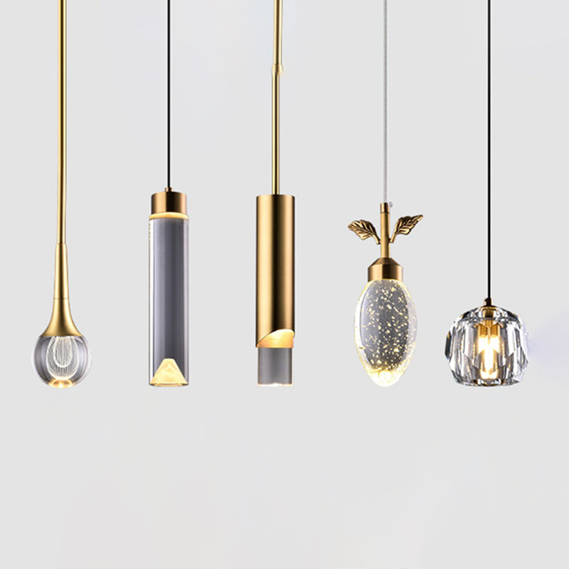 Crystal Geometric Shape Hanging Light Modern 1 Light Hanging Light Fixtures in Brass