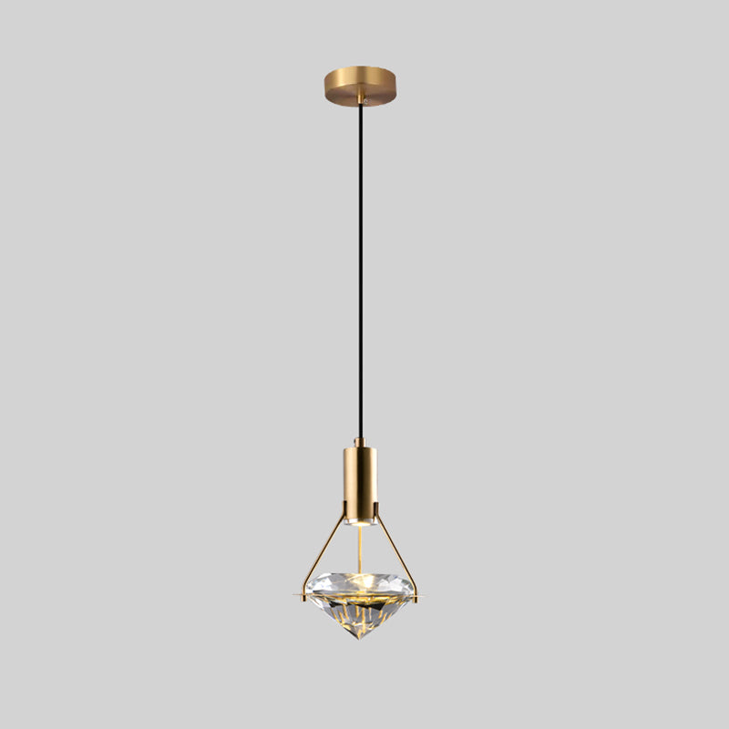 Crystal Geometric Shape Hanging Light Modern 1 Light Hanging Light Fixtures in Brass