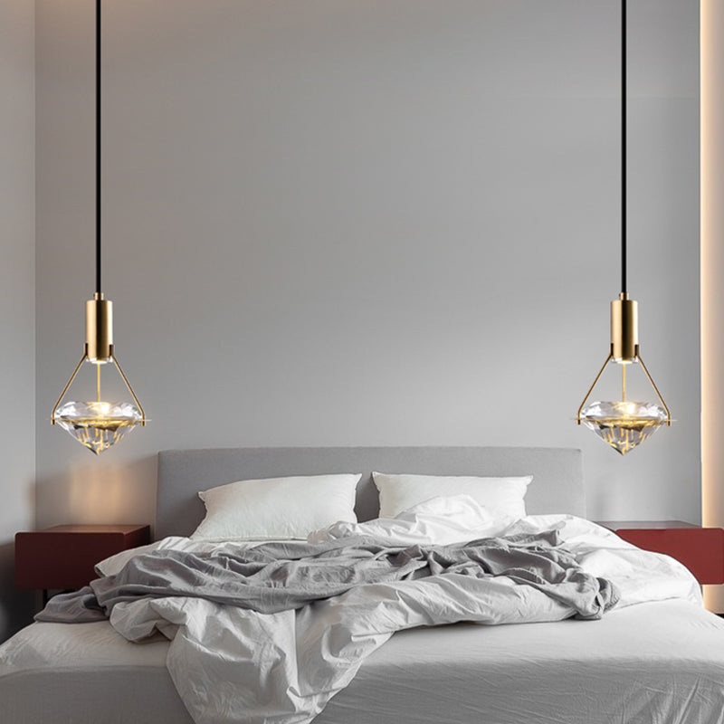 Crystal Geometric Shape Hanging Light Modern 1 Light Hanging Light Fixtures in Brass