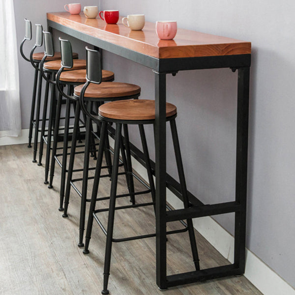 Dark Brown Modern Style Bar Table in Solid Wood and Metal Balcony Bar Table