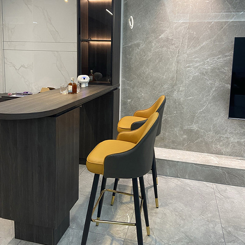 Modern Armless Backrest Counter Stool Iron Bedroom Bar Stool with Cushion and Pedal