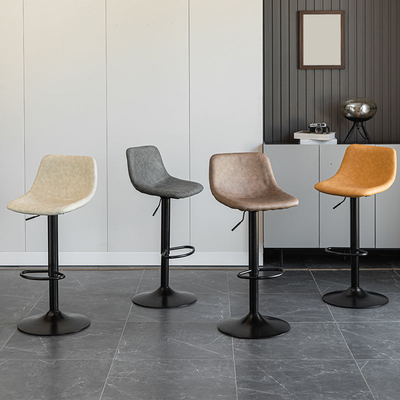 Contemporary Leather Swivel Barstool Indoor Bar Stool with Metal Base and Low Back