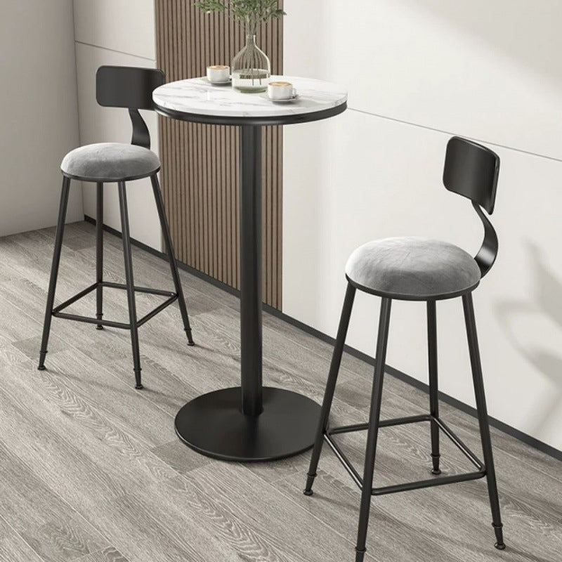 Nordic Style Velvet Barstool Indoor Black Iron 4 Legs Bar Stool for Coffee Shop