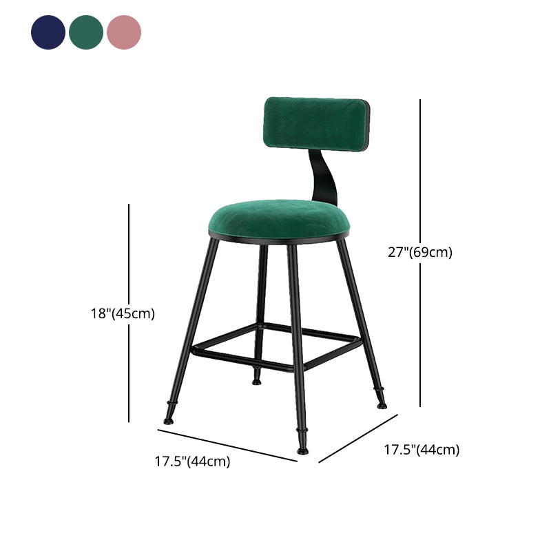 Nordic Style Velvet Barstool Indoor Black Iron 4 Legs Bar Stool for Coffee Shop