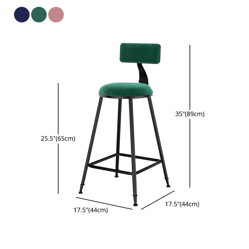Nordic Style Velvet Barstool Indoor Black Iron 4 Legs Bar Stool for Coffee Shop