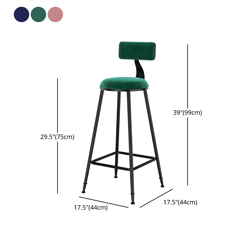 Nordic Style Velvet Barstool Indoor Black Iron 4 Legs Bar Stool for Coffee Shop