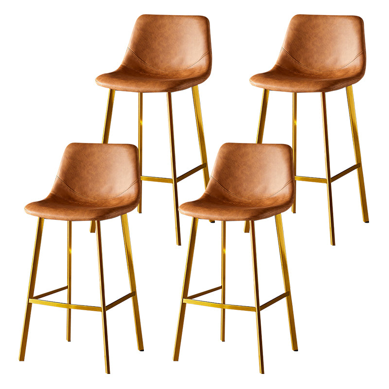 Industrial Leather Iron Counter Stools Low Back Bar Stools with Footrest