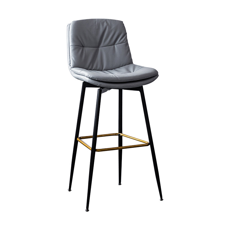 Scandinavian Leather Metal Counter Stools Black Low Back Bar Stools with Footrest