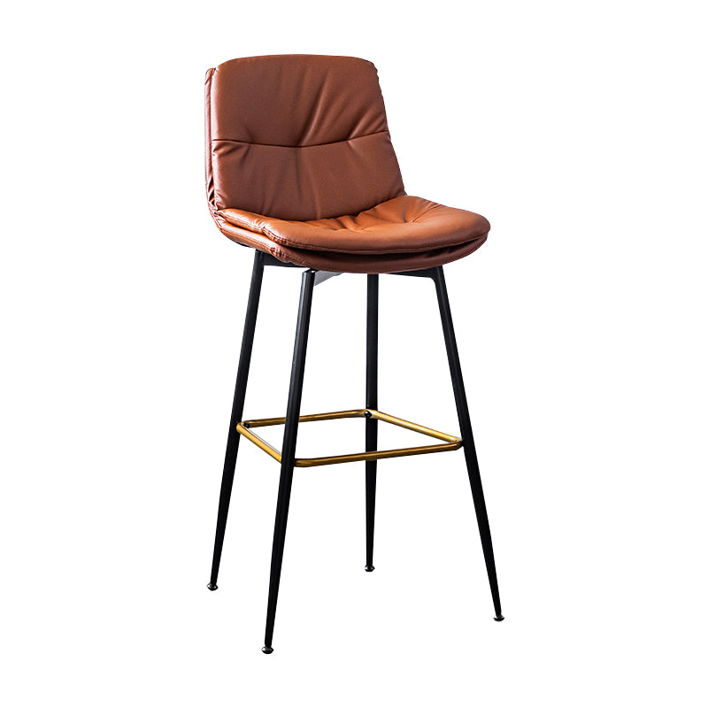 Scandinavian Leather Metal Counter Stools Black Low Back Bar Stools with Footrest