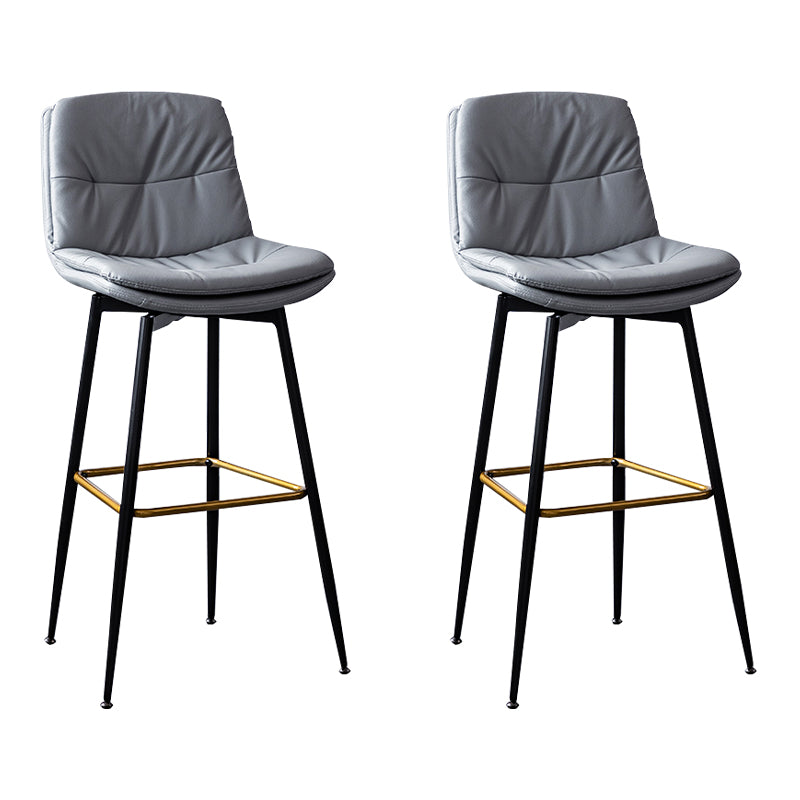 Scandinavian Leather Metal Counter Stools Black Low Back Bar Stools with Footrest