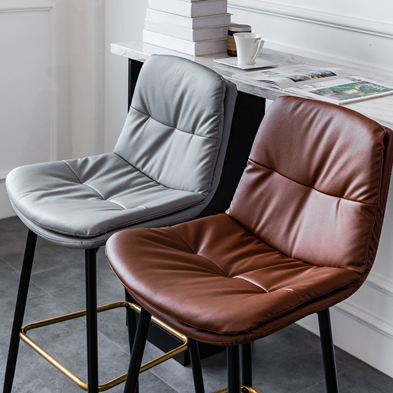 Scandinavian Leather Metal Counter Stools Black Low Back Bar Stools with Footrest